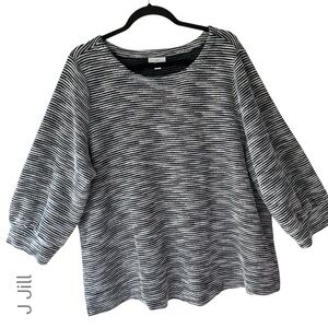 J JILL | NWOT NAVY BLUE & WHITE STRIPE COTTON TERRY TEXTURED TOP PUFF SLEEVES XL